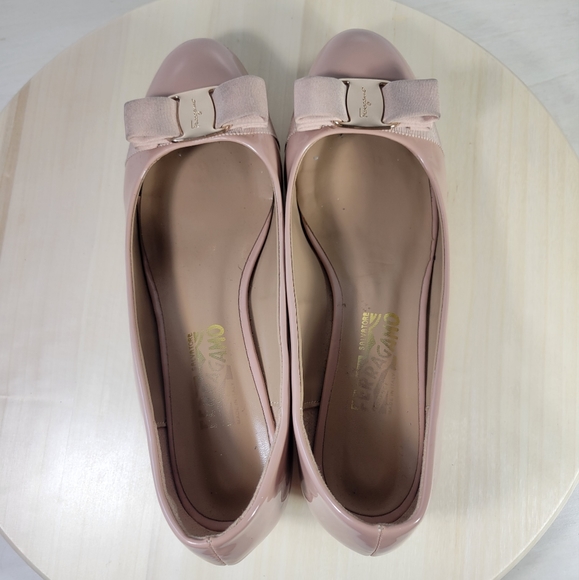 Salvatore Ferragamo Nude Vara Bow Ballet Round Toe Block Heel Womens Siz… - Picture 5 of 13